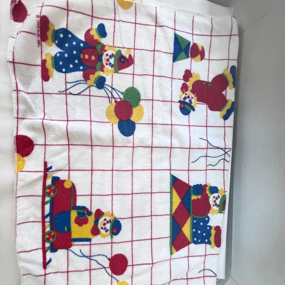 Vintage 1985 DM Inc Circus Clown Baby Receiving Blanket Whimsical Retro Nursery
